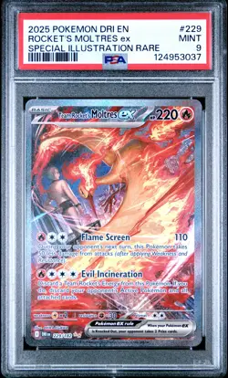 2025 POKEMON DRI EN-DESTINED RIVALS #229 TEAM ROCKET'S MOLTRES EX PSA 9 - Image 1