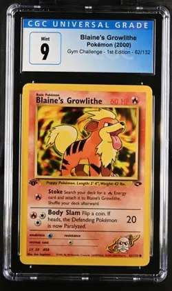 Pokemon Blaine's Growlithe 2000 Gym Challenge - 1st Ed. 62/132 CGC 9 - Image 1