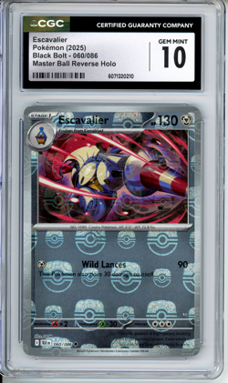 2025 POKEMON BLK EN-BLACK BOLT MASTER BALL REVERSE HOLO #060 ESCAVALIER CGC 10 - Image 1