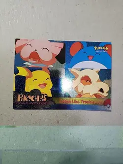 Pokemon Looks Like Trouble... Pokemon Topps Pikachu's Vacation 44 Textured Holo - Image 1