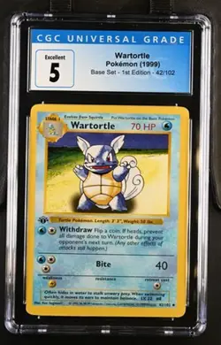 Pokemon Wartortle Shadowless 1999 Base Set - 1st Ed. 42/102 CGC 5 - Image 1