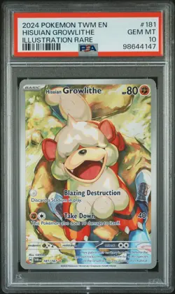 Pokemon TCG Hisuian Growlithe 181/167 Twilight Masquerade Illustration PSA 10 - Image 1