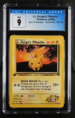 Pokemon Lt. Surge's Pikachu 2000 Gym Challenge - 1st Ed. 84/132 CGC 9 - Image 1