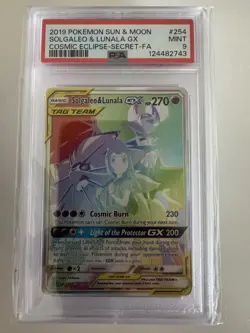 2019 Pokemon Sun Moon Cosmic Eclipse Solgaleo Lunala Full Art Secret 254 PSA 9 - Image 1