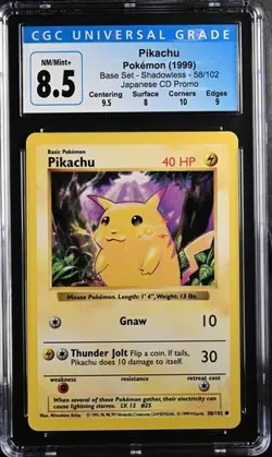 Pokemon Pikachu 1999 Base Set 58/102 Shadowless Japanese CD Promo CGC 8.5 - Image 1