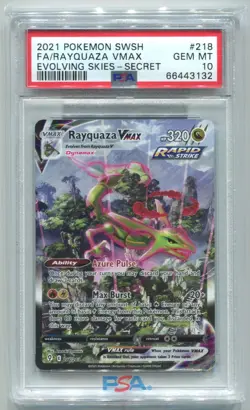 Pokemon Rayquaza VMAX Evolving Skies Secret Rare Full Alt Art #218 PSA 10 - Image 1