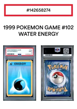 1999 POKEMON BASE SET UNLIMITED #102/102 WATER ENERGY Mint PSA 9 - Image 3