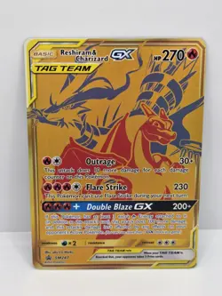 Reshiram & Charizard GX SM247 Tag Team Full Art Gold Pokemon TCG - Image 1
