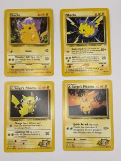 Pokemon Pikachu & Lt. Surge's Pikachu 4 Card Lot Base Set Gym Challenge 1999 - Image 1