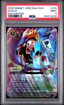 PSA 9 Mint 2025 Disney Lorcana EN 8 Kuzco Impulsive Llama Enchanted Card #210 - Image 1