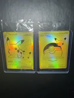 Pokemon Pikachu V & Poke Ball Gold Holo Promo SWSH145 SWSH146 2 Card Lot - Image 1