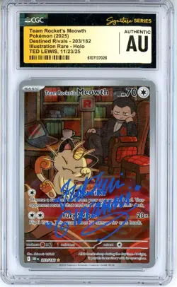 CGC Signed Ted Lewis Pokemon TCG Team Rocket's Meowth 203/182 Destined Rivals - Image 1