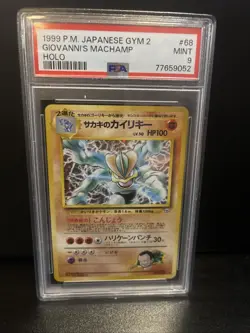 PSA 9 MINT Giovanni's Machamp HOLO Japanese Pokemon Card #68 1999 Gym 2 Vintage - Image 1