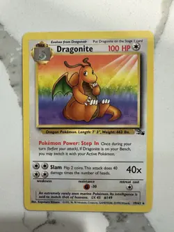 Pokemon TCG Dragonite 19/62 100 HP 1999 Wizards Card Lot w/ Pikachu Sleeve - Image 1