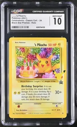 HOLO BLEED CGC 10 BIRTHDAY PIKACHU 24 CELEBRATIONS POKEMON GEM MINT BM - Image 1
