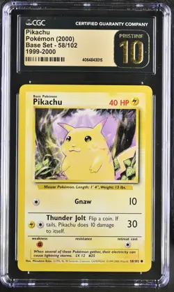 CGC 10 Pristine 1999-2000 Variation Pikachu 58/102 Base Set Pokemon - Image 1