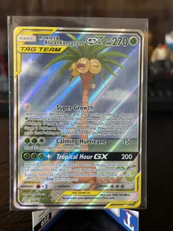 Pokemon Rowlet & Alolan Exeggutor GX TAG TEAM Ultra Rare Full Art Holo 215/236 - Image 1