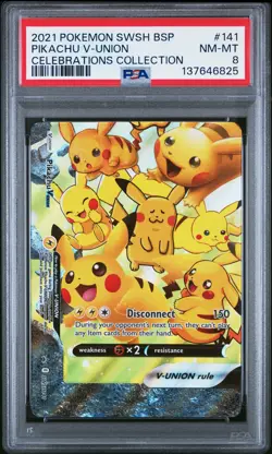 2021 POKEMON SWSH BLACK STAR PROMO CELEBRATIONS COLL #141 PIKACHU V-UNION PSA 8 - Image 1