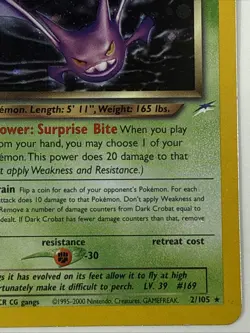 Pokemon Dark Crobat TCG Neo Destiny Holo Rare Card 2/105 - Image 4