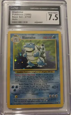 Pokemon TCG Blastoise Holo Card Base Set Unlimited, 2/102, Graded 7.5 by CGC - Image 1