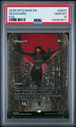 2025 MTG MARVEL'S SPIDER-MAN: SOURCE MAT FOIL #0037 SILKGUARD PSA 10 - Image 1