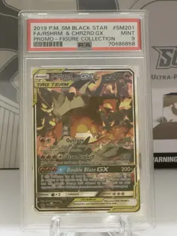PSA 9 Reshiram & Charizard GX Full Art Figure Collection Promo Pokemon #SM201 - Image 1