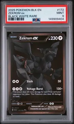 2025 Pokemon BLK EN-Black Bolt Zekrom EX Black White Rare PSA 9 #172 - Image 1