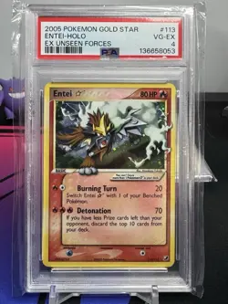 Pokemon 2005 EX Unseen Forces Gold Star #113 Entei Holo PSA 4 - Image 1