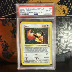 2000 Eevee Holo SWIRL Black Star Promo Pokemon League # 11 PSA 6 - Image 1