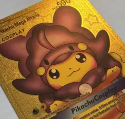 X 1 Pikachu Mega Altaria Cosplay Metal Gold Foil Pokemon Card Fan Art Card HP590 - Image 1