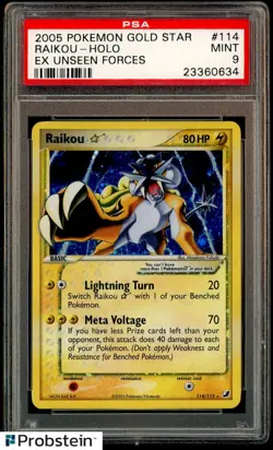 2005 Pokemon Gold Star Ex Unseen Forces #114 Raikou Holo PSA 9 MINT - Image 1