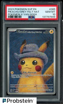 2023 Pokemon SVP En Pokemon X Van Gogh #085 Pikachu Grey Felt Hat PSA 10 - Image 1
