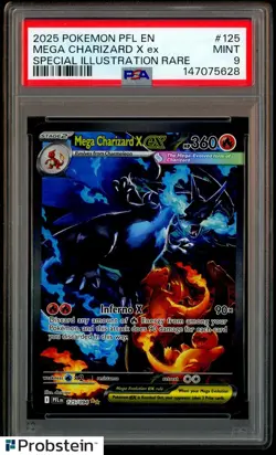 2025 Pokemon PFL EN Special Illustration Rare #125 Mega Charizard X ex PSA 9 - Image 1