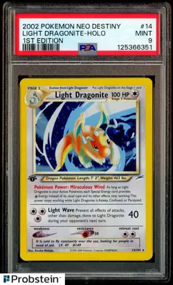 2002 Pokemon TCG Neo Destiny 1st Edition #14 Light Dragonite Holo PSA 9 MINT - Image 1