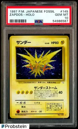 1997 Pokemon Japanese Fossil #145 Zapdos Holo PSA 10 GEM MINT - Image 1