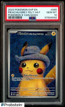 2023 Pokemon SVP En Pokemon X Van Gogh #085 Pikachu Grey Felt Hat PSA 10 - Image 1