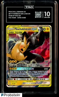 2019 Pokemon S & M Team up Tag Team #33 Pikachu & Zekrom Gx Rank 1 TAG 10 - Image 1