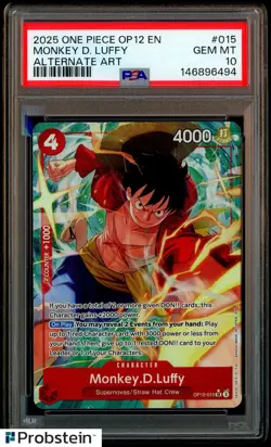 2025 One Piece EN Treasure Cup Top 64 #015 Monkey D. Luffy PSA 10 GEM MINT - Image 1