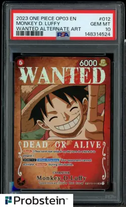 2023 One Piece OP03 Wanted Alternate Art #012 Monkey D. Luffy PSA 10 GEM MINT - Image 1