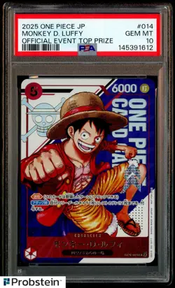 2025 ONE PIECE JPN PROMOS OFFICIAL EVENT TOP PRIZE #014 MONKEY D. LUFFY PSA 10 - Image 1