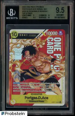 2025 One Piece Promos Portgas D. Ace Serial Regionals Top 8 Prize /1000 BGS 9.5 - Image 1