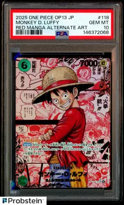 2025 One Piece OP-13 Japanese Red Manga Alternate Art #118 Monkey D Luffy PSA 10 - Image 1