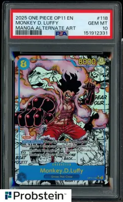 2025 One Piece Fist of Divine Speed OP11 #118 Monkey D. Luffy Manga SEC PSA 10 - Image 1