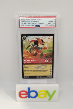 2022 D23 Lorcana Brave Little Tailor Ryan Miller Steve Warner Auto PSA 8 PSA 9 - Image 3