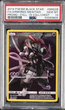 2019 POKEMON SM BLACK STAR PROMO #SM228 FULL ART/ARMORED MEWTWO PSA 10 - Image 1