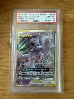 2019 POKEMON JPN SUN & MOON MIRACLE TWINS #029 MEWTWO & MEW GX PSA 10 - Image 1