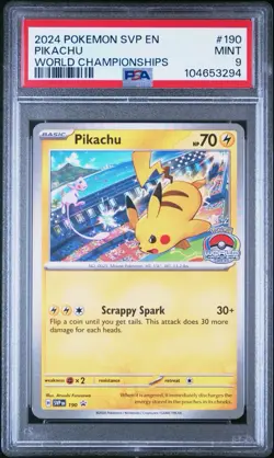 2024 POKEMON SVP EN-SV BLACK STAR PROMO #190 PIKACHU WORLD CHAMPIONSHIPS PSA 9 - Image 1