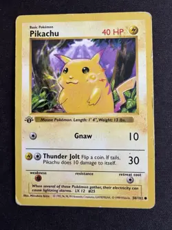 Pokemon TCG Pikachu 1st Edition Base Set Shadowless 58/102 40 HP - Image 1