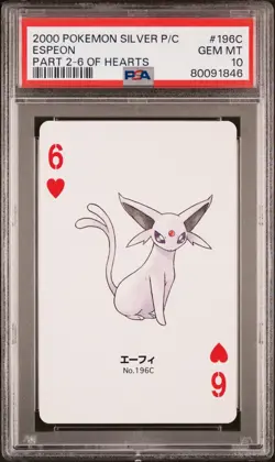 PSA 10 Espeon #196C Part 2 - 6 OF HEARTS Pokemon Silver Version Poker Card 2000 - Image 1
