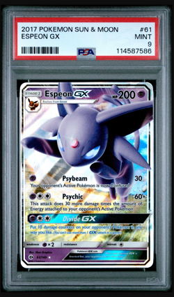 PSA 9 MINT Espeon GX 61/149 POKEMON TCG CARD SUN & MOON BASE SET ULTRA RARE - Image 1
